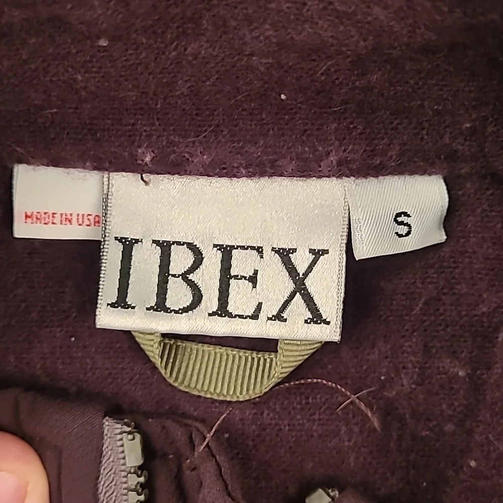 IBEX Dark Purple Grey Block Wool Blend Fleece USA Sz‎ S Mens Full Zip Vest VTG